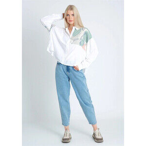 Native Youth Women's Button Down Blouse In White Size XS relax fit NWT $80